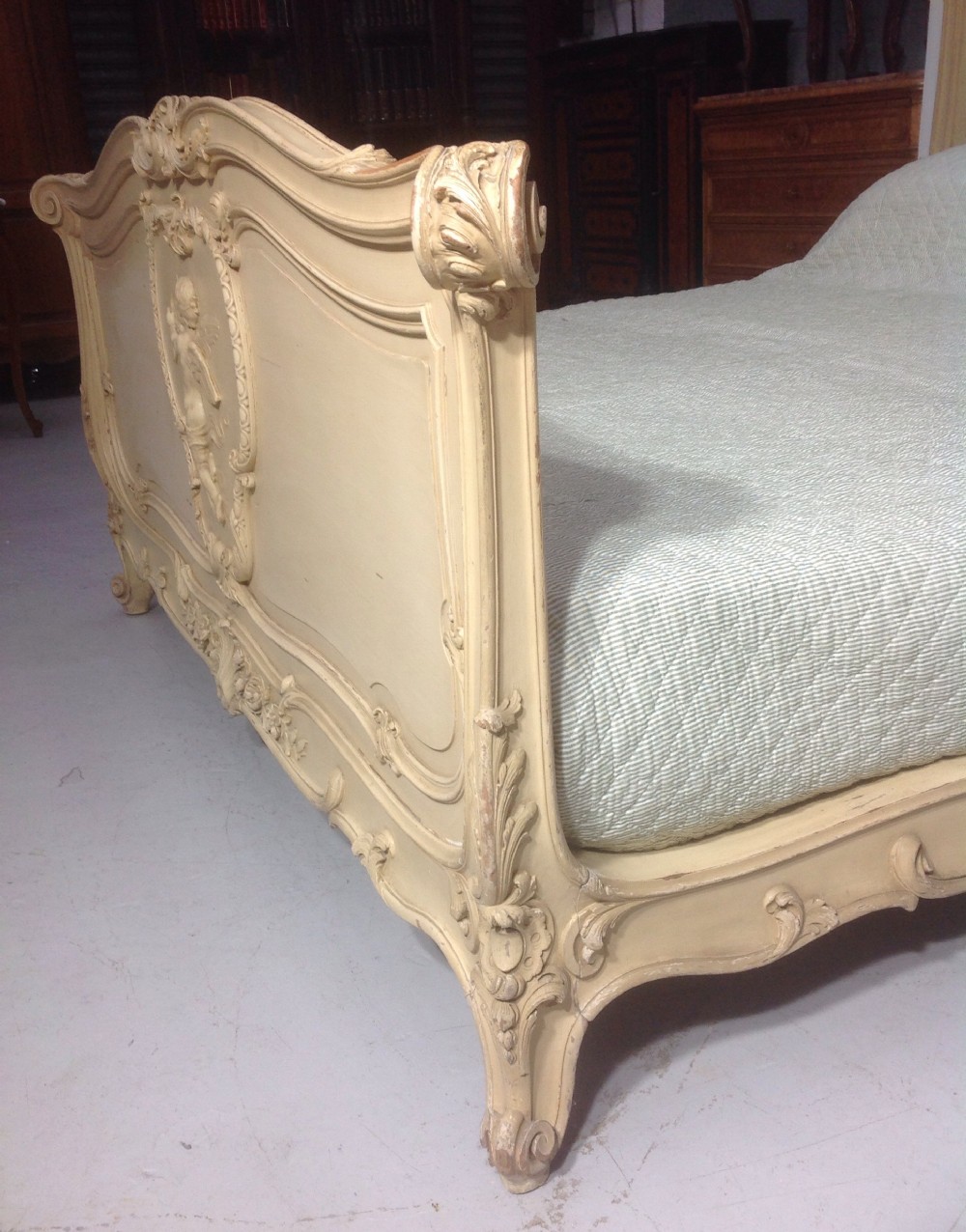 STUNNING FRENCH CARVED SUPER KING SIZE IN ORIGINAL PAINT. View XII