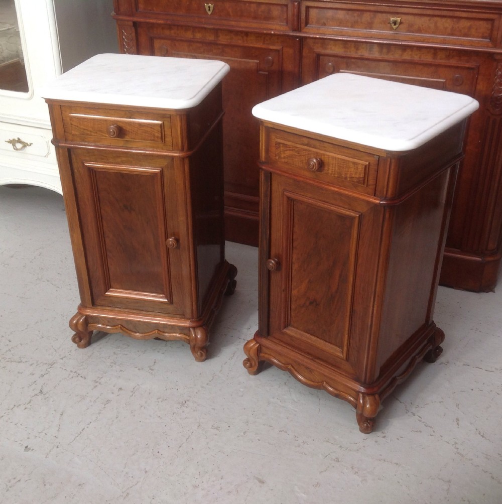 PAIR OF FRENCH WALNUT BEDSIDE CABINETS View III