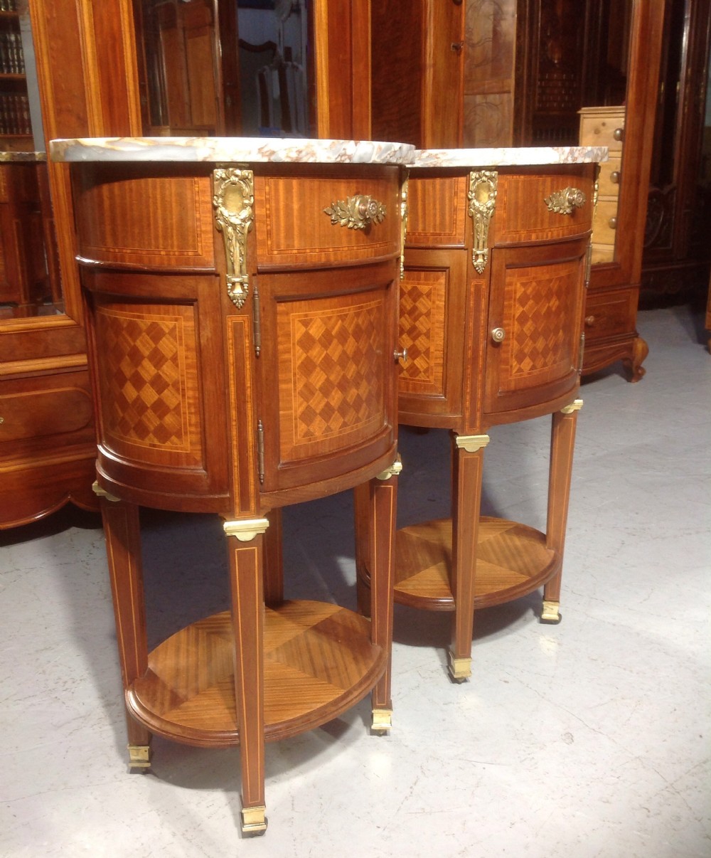 STUNNING PAIR OF FRENCH INLAID BEDSIDE CABINETS View II