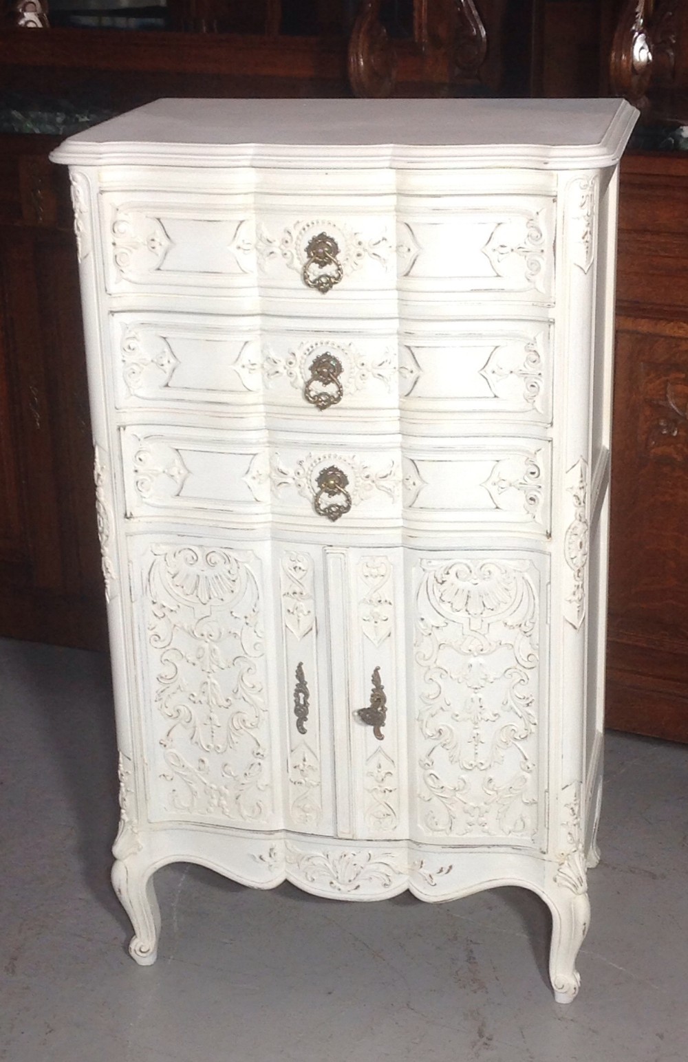 PAINTED FRENCH CARVED CABINET View II