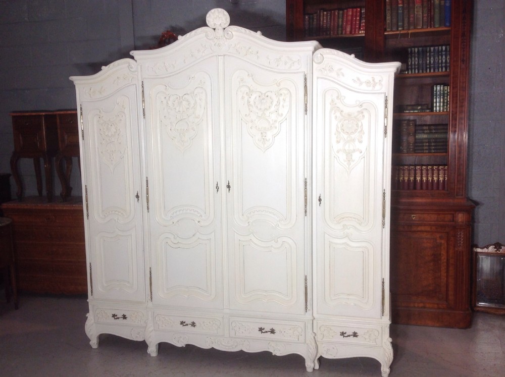 LARGE PAINTED CARVED FRENCH ARMOIRE