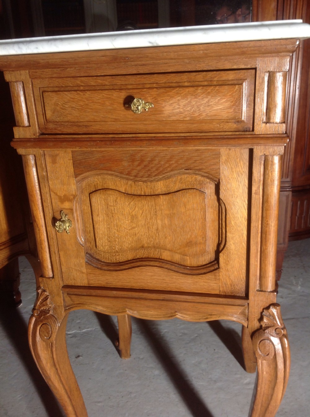 PAIR OF OAK MARBLE TOP FRENCH BEDSIDE CABINETS View IV