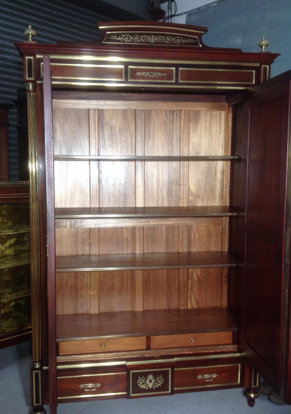 FRENCH BRASS AND MAHOGANY ARMOIRE BY PARIS MAKER View VIII
