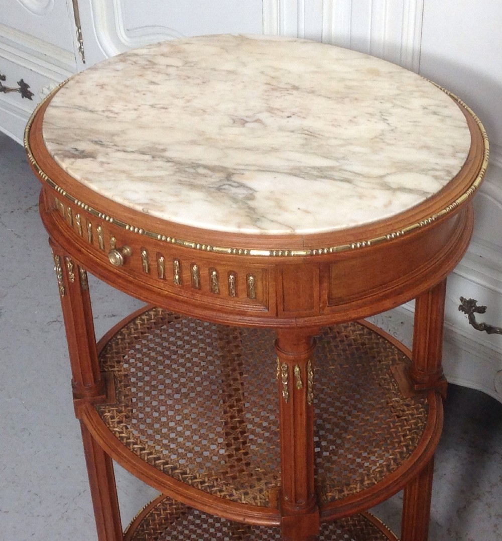 SATINWOOD FRENCH LAMP TABLE WITH BERGERE SHELVES by DECAUX & MAOUS View II