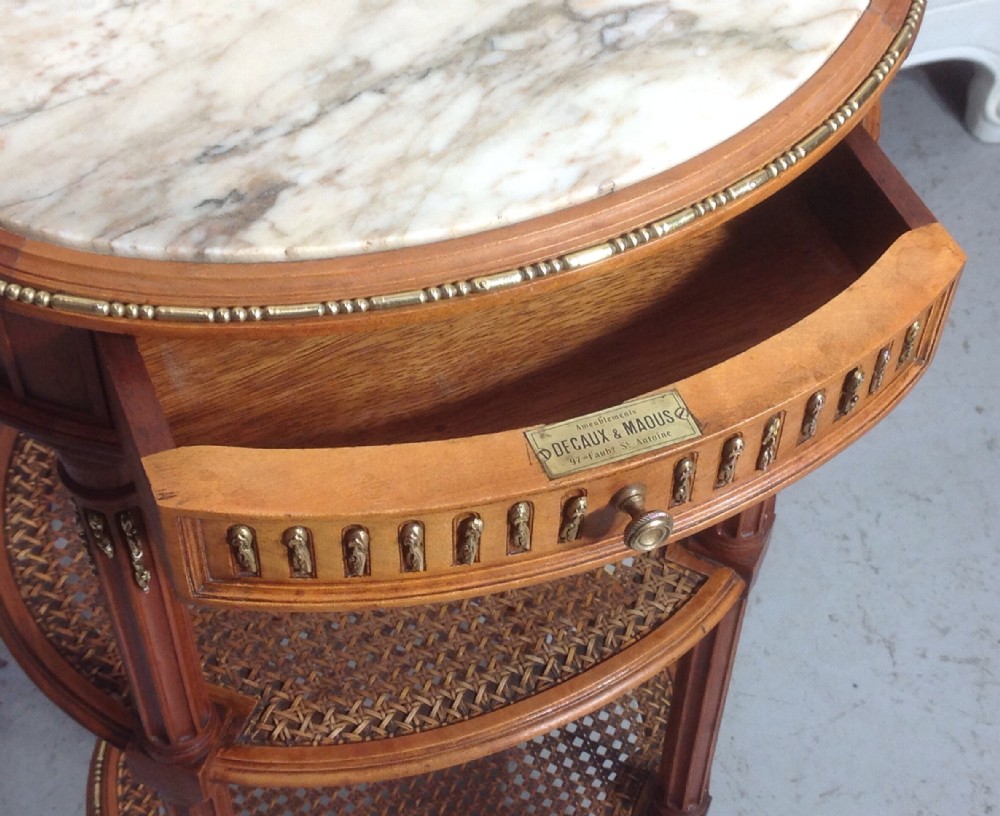 SATINWOOD FRENCH LAMP TABLE WITH BERGERE SHELVES by DECAUX & MAOUS View III