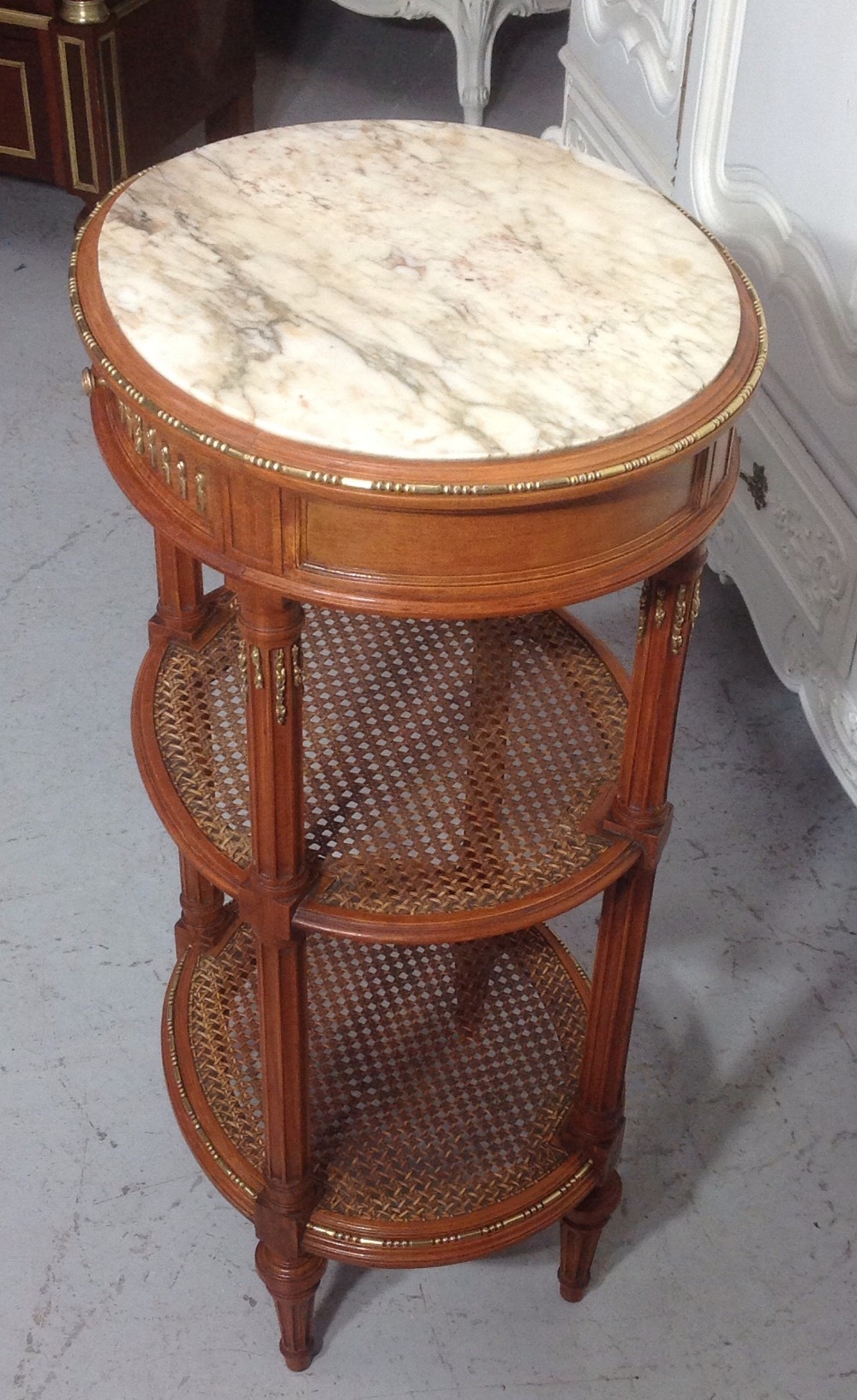 SATINWOOD FRENCH LAMP TABLE WITH BERGERE SHELVES by DECAUX & MAOUS View IV