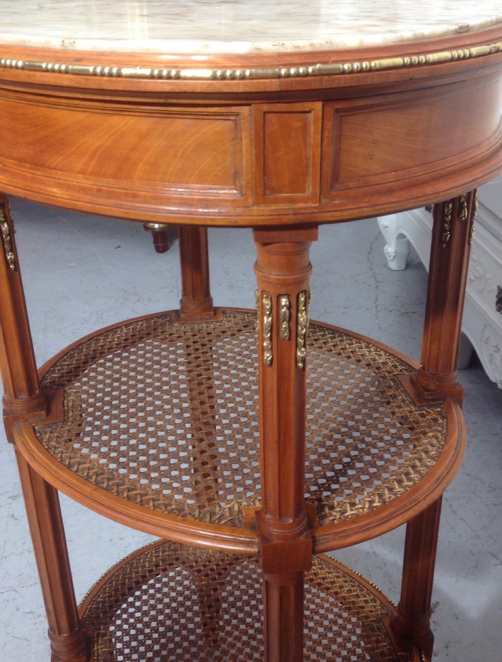 SATINWOOD FRENCH LAMP TABLE WITH BERGERE SHELVES by DECAUX & MAOUS View VI