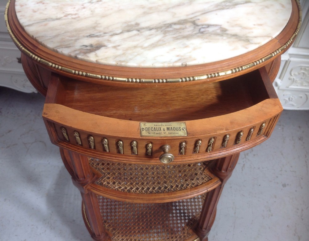 SATINWOOD FRENCH LAMP TABLE WITH BERGERE SHELVES by DECAUX & MAOUS View IX