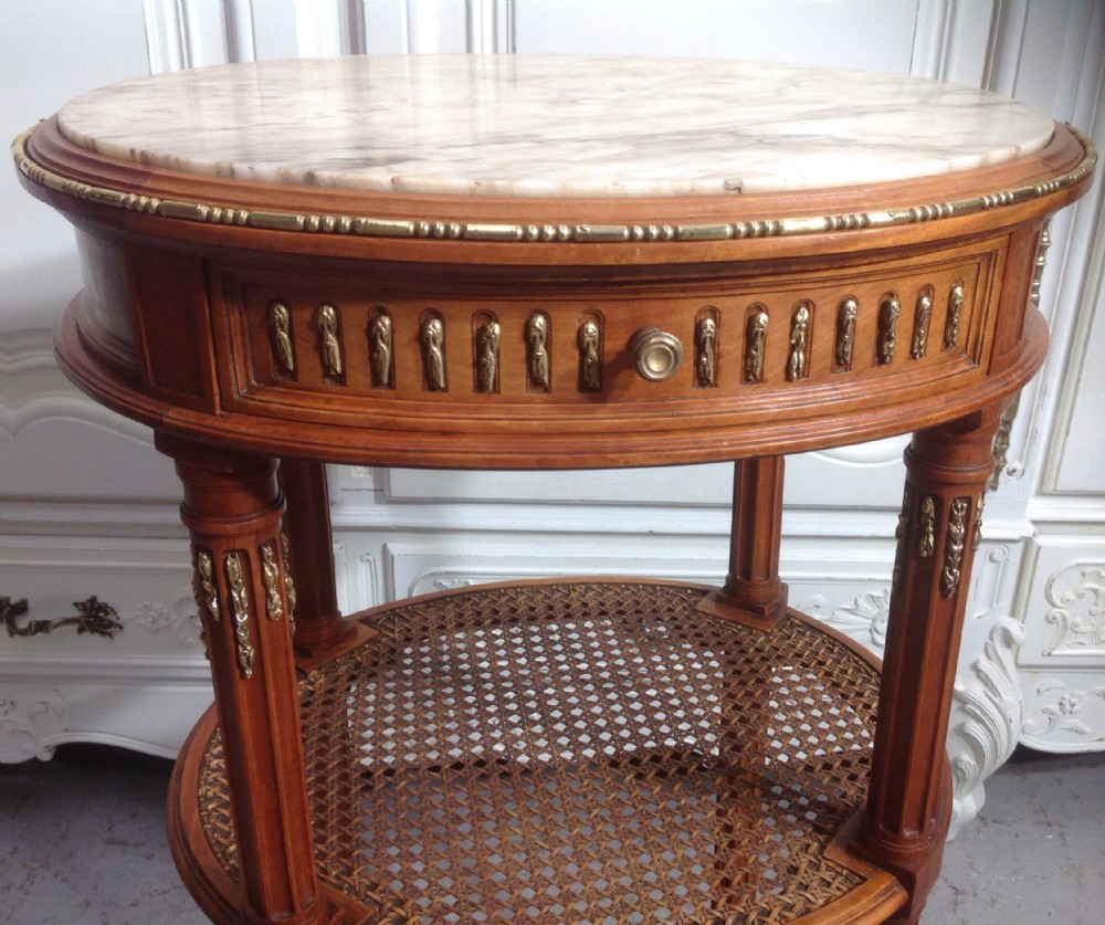 SATINWOOD FRENCH LAMP TABLE WITH BERGERE SHELVES by DECAUX & MAOUS View XI