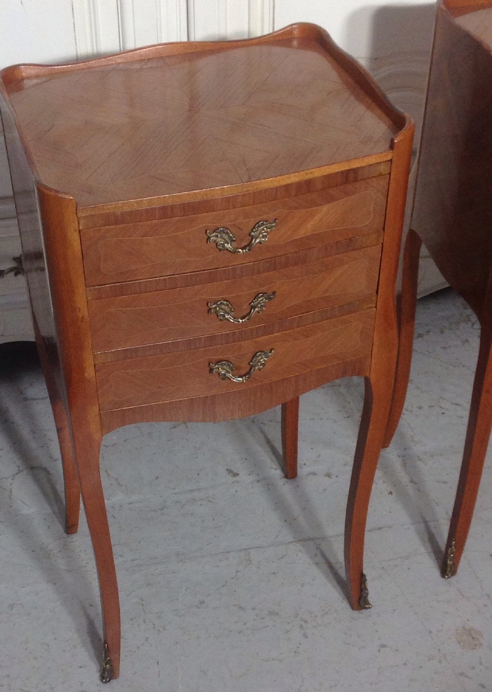 Pair of French marquetry bedside cabinets View II