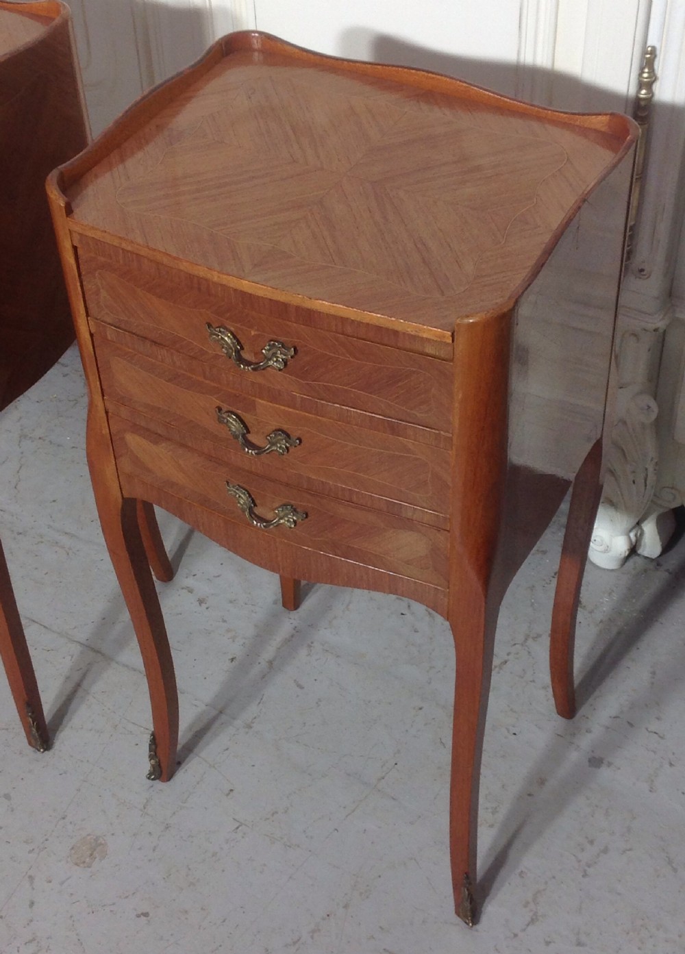 Pair of French marquetry bedside cabinets View III