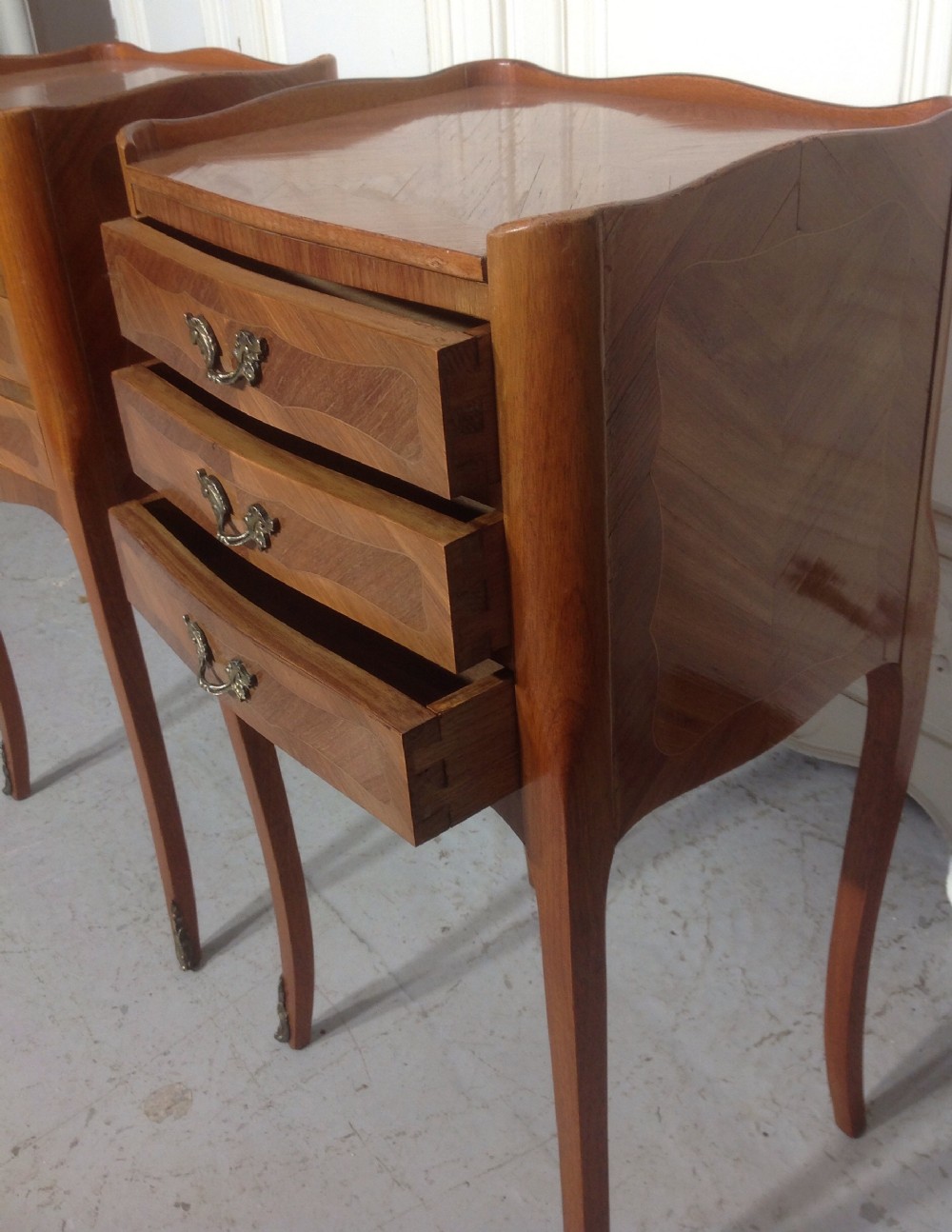Pair of French marquetry bedside cabinets View VI