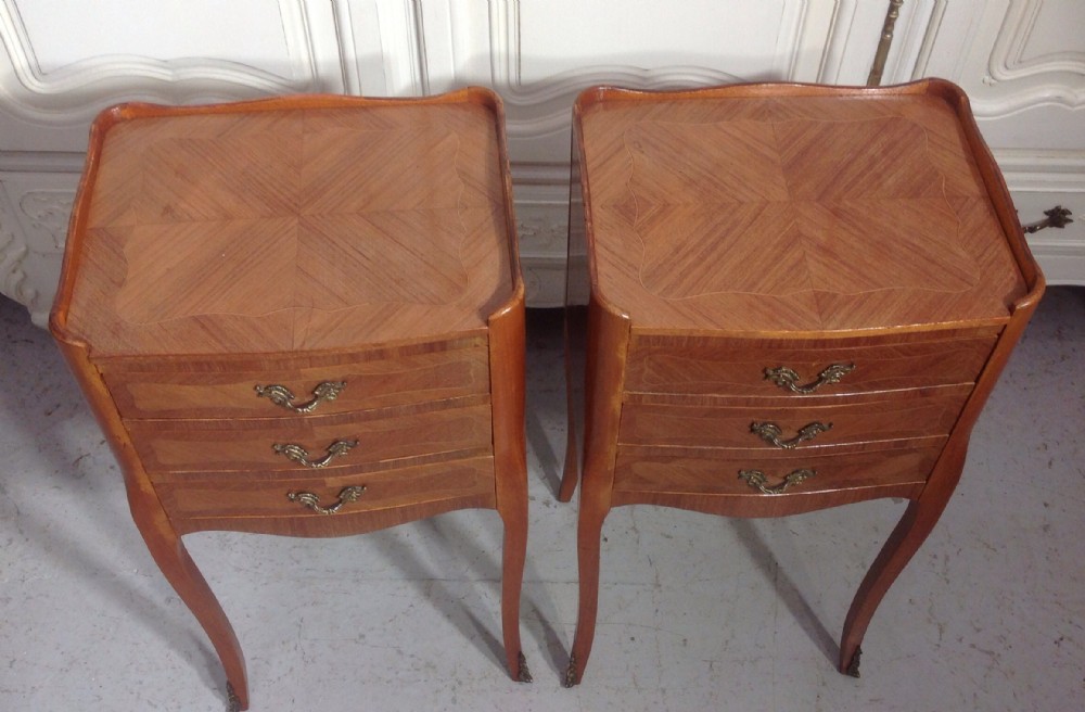 Pair of French marquetry bedside cabinets View IX