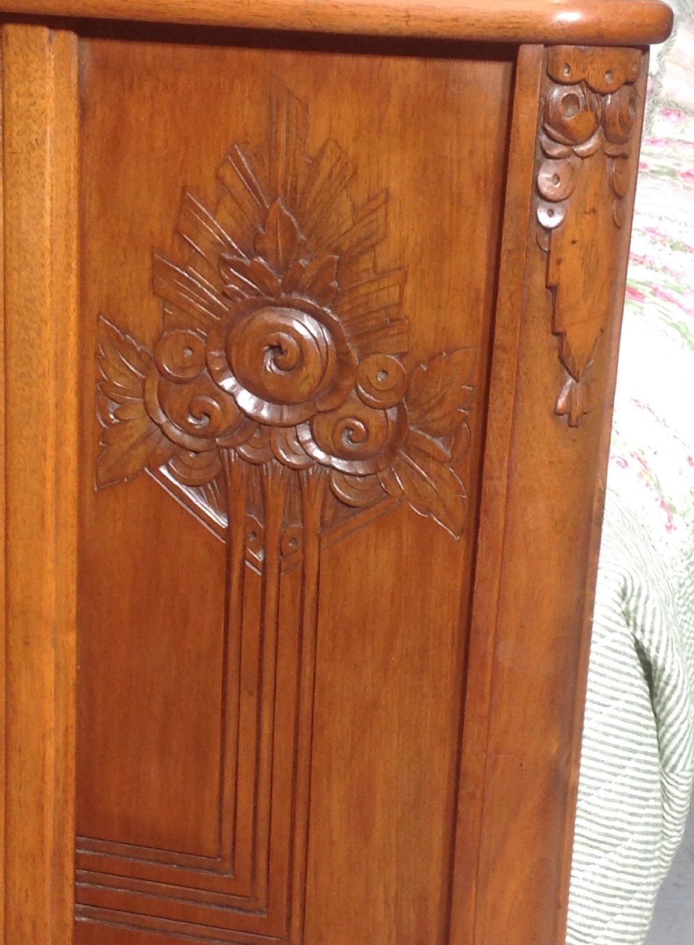 CARVED WALNUT ART DECO FRENCH BED. View IV