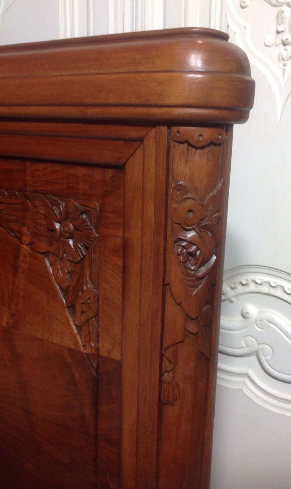 CARVED WALNUT ART DECO FRENCH BED. View VI