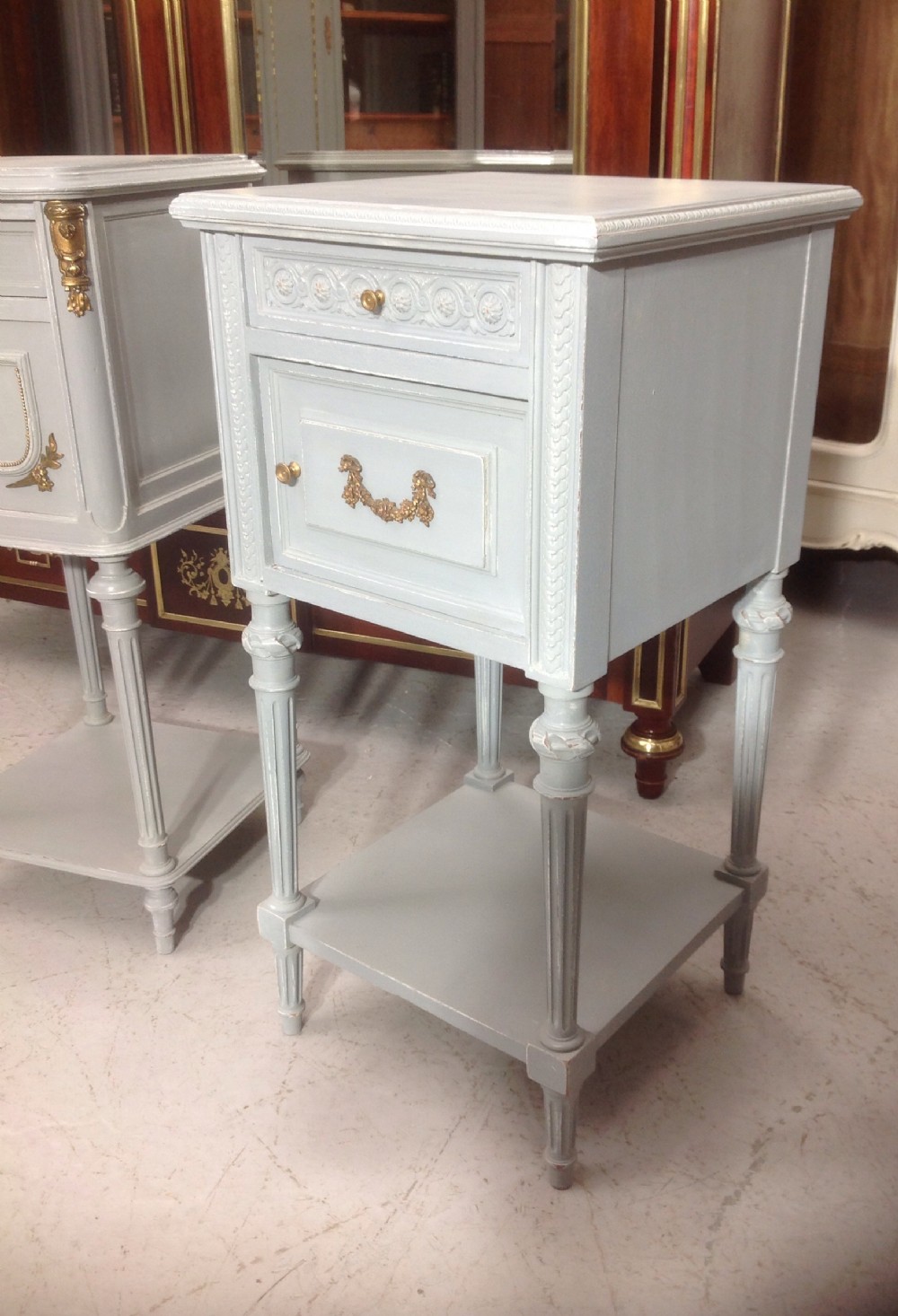 TWO PAINTED FRENCH BEDSIDE CABINETS View III