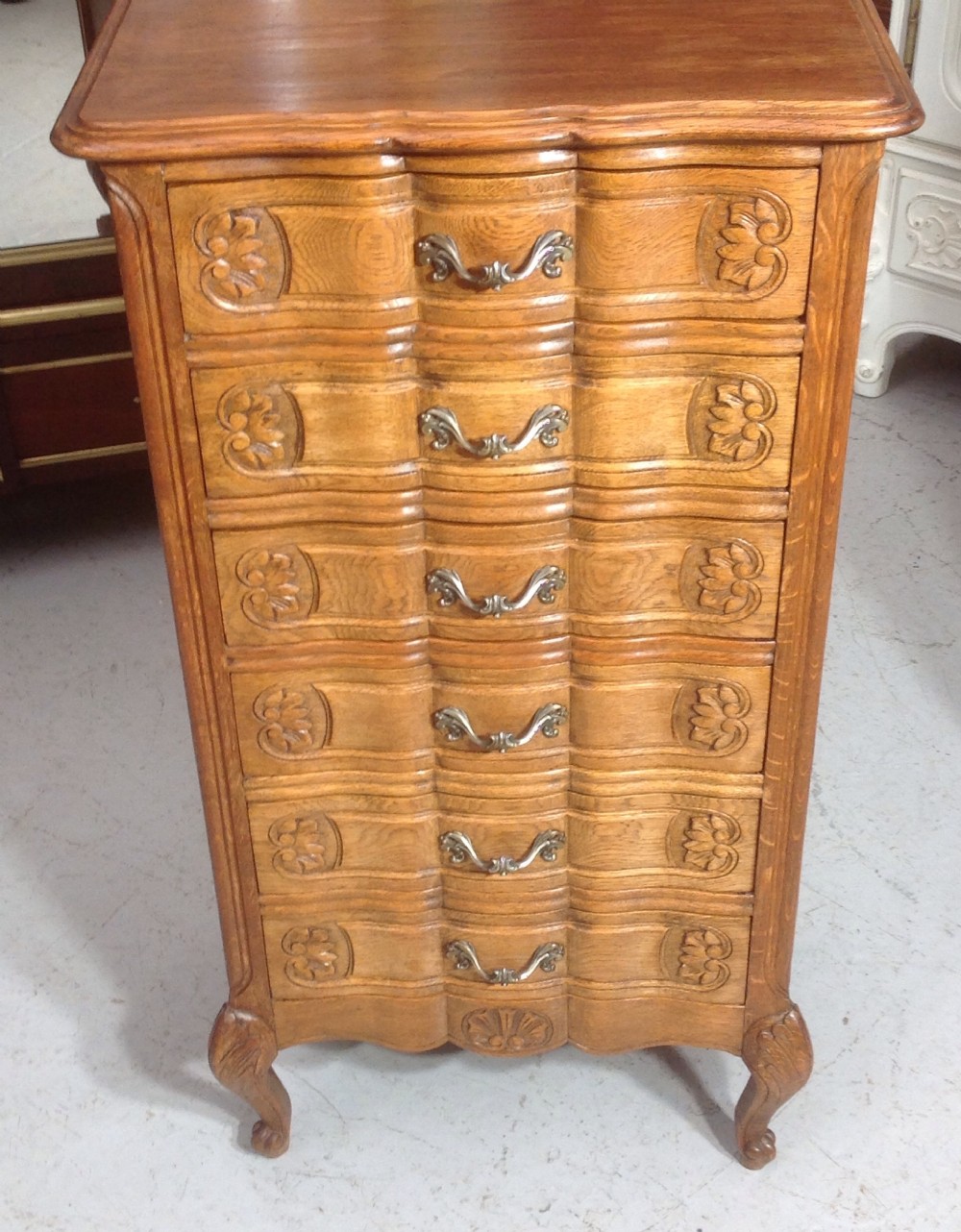 CARVED OAK FRENCH CHEST OF DRAWERS View V