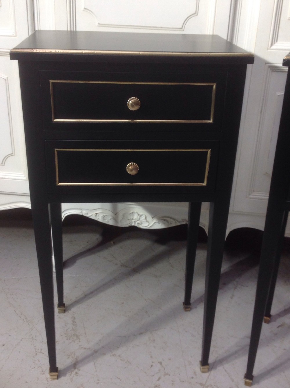 Pair of French ebonised bedside cabinets View II