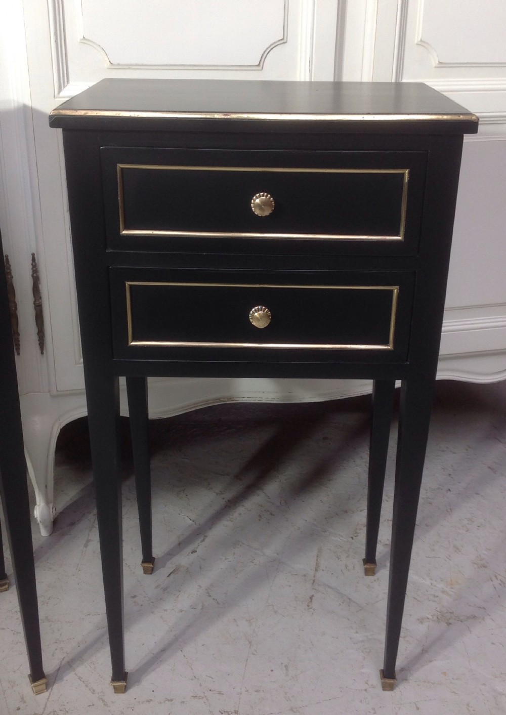 Pair of French ebonised bedside cabinets View III