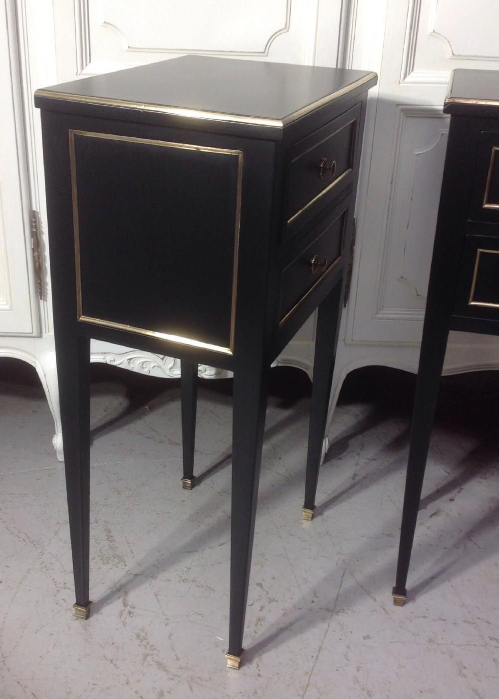 Pair of French ebonised bedside cabinets View IV