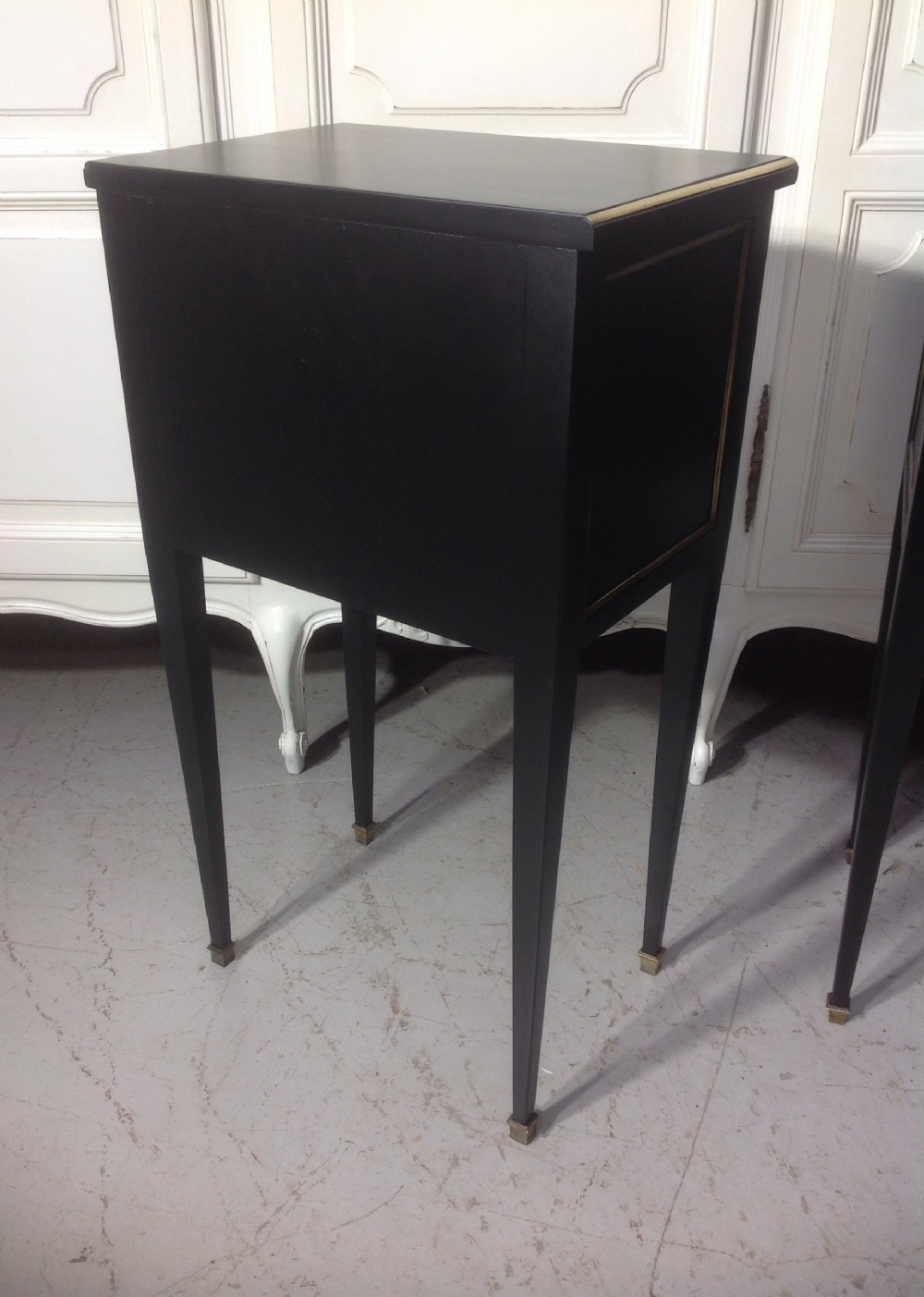 Pair of French ebonised bedside cabinets View V