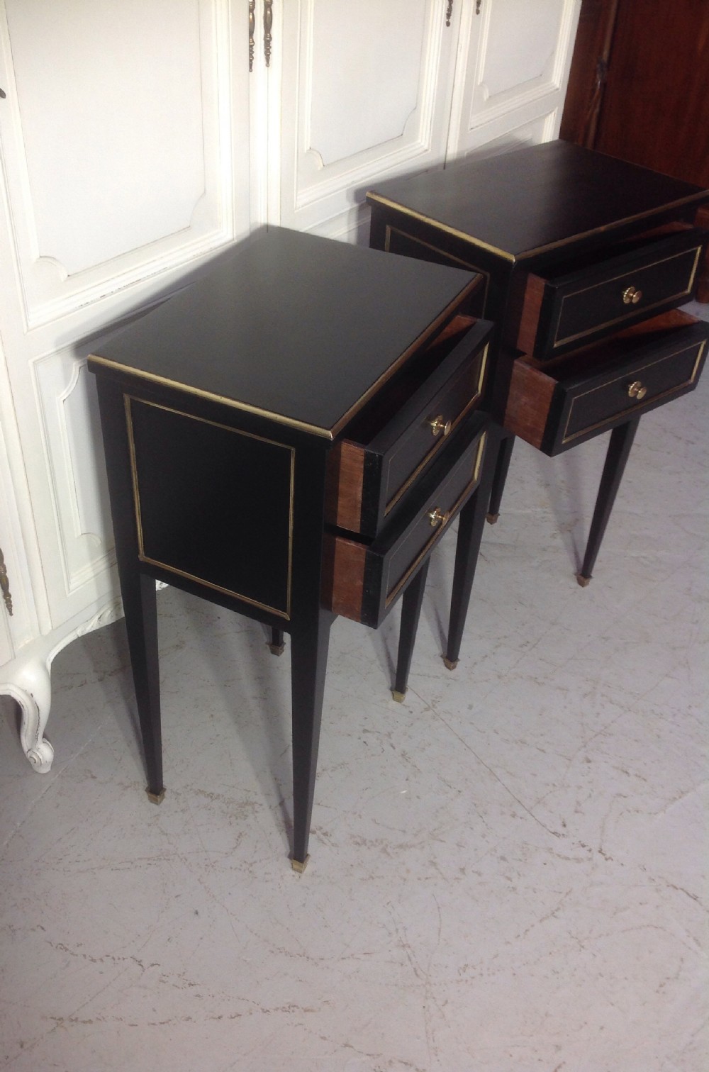 Pair of French ebonised bedside cabinets View VI