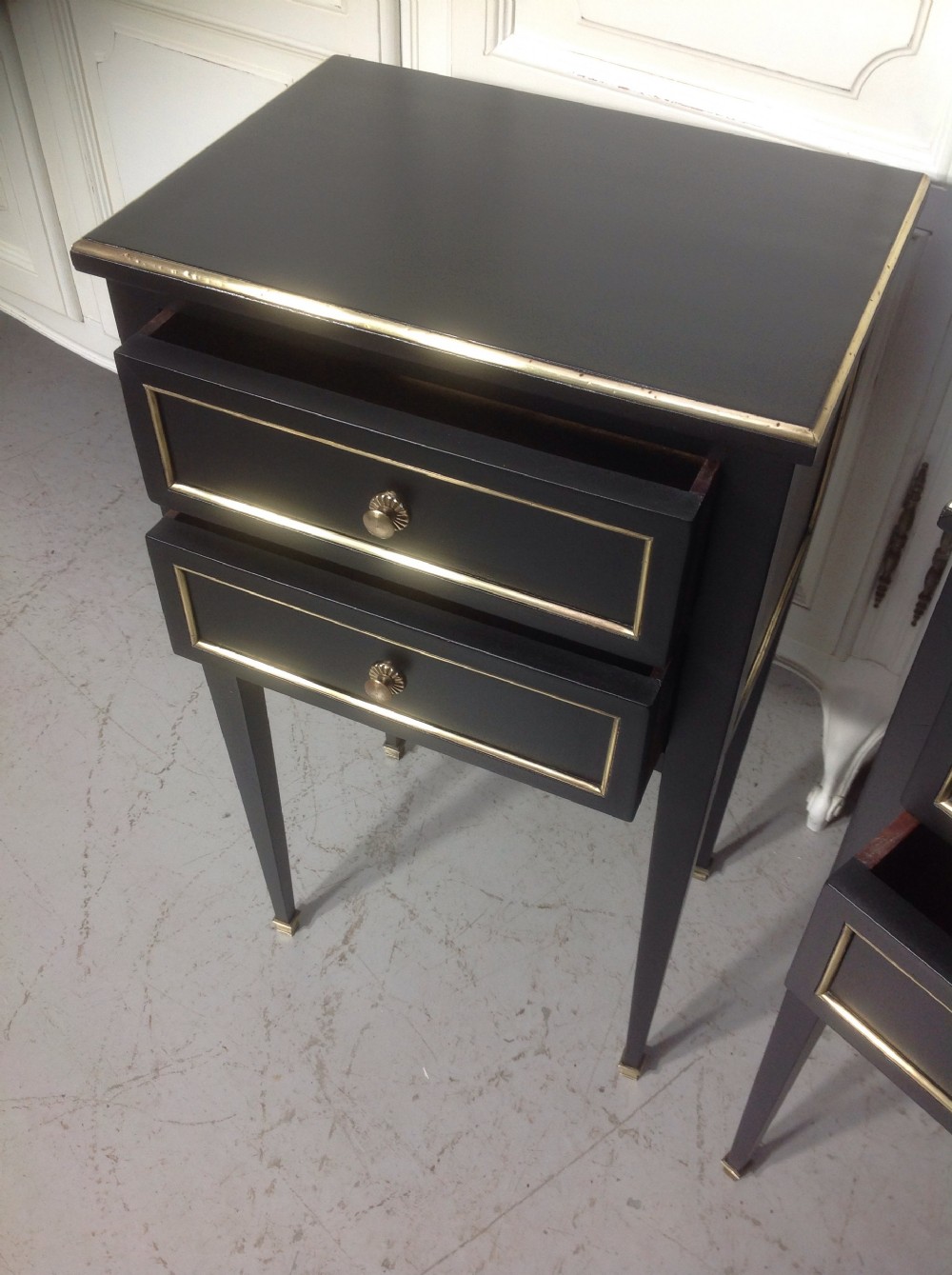 Pair of French ebonised bedside cabinets View XII
