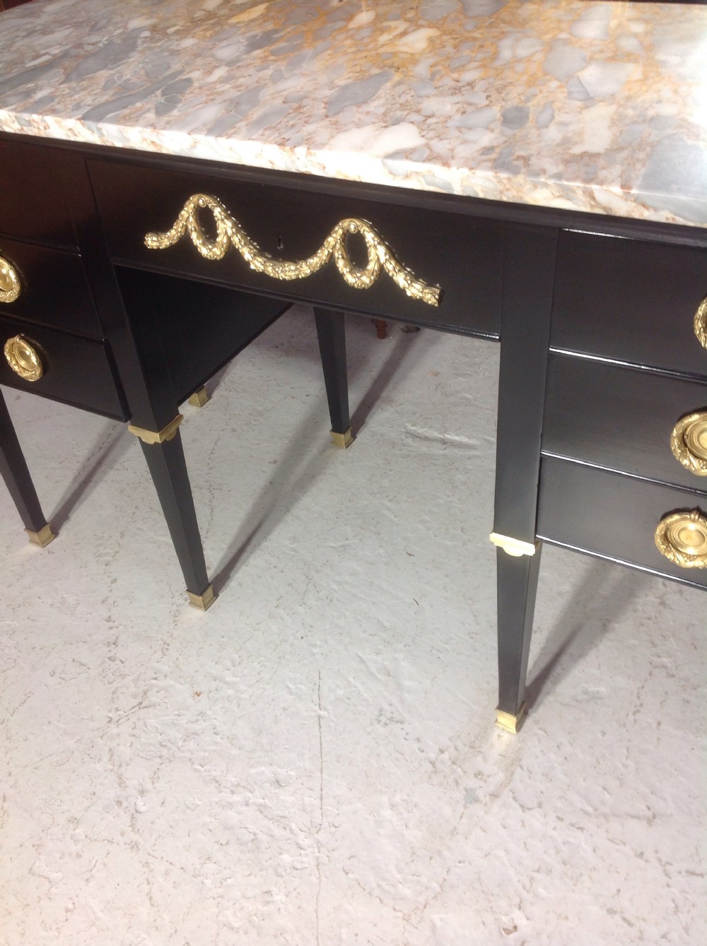 FRENCH EBONISED MAHOGANY KNEEHOLE TABLE View VI