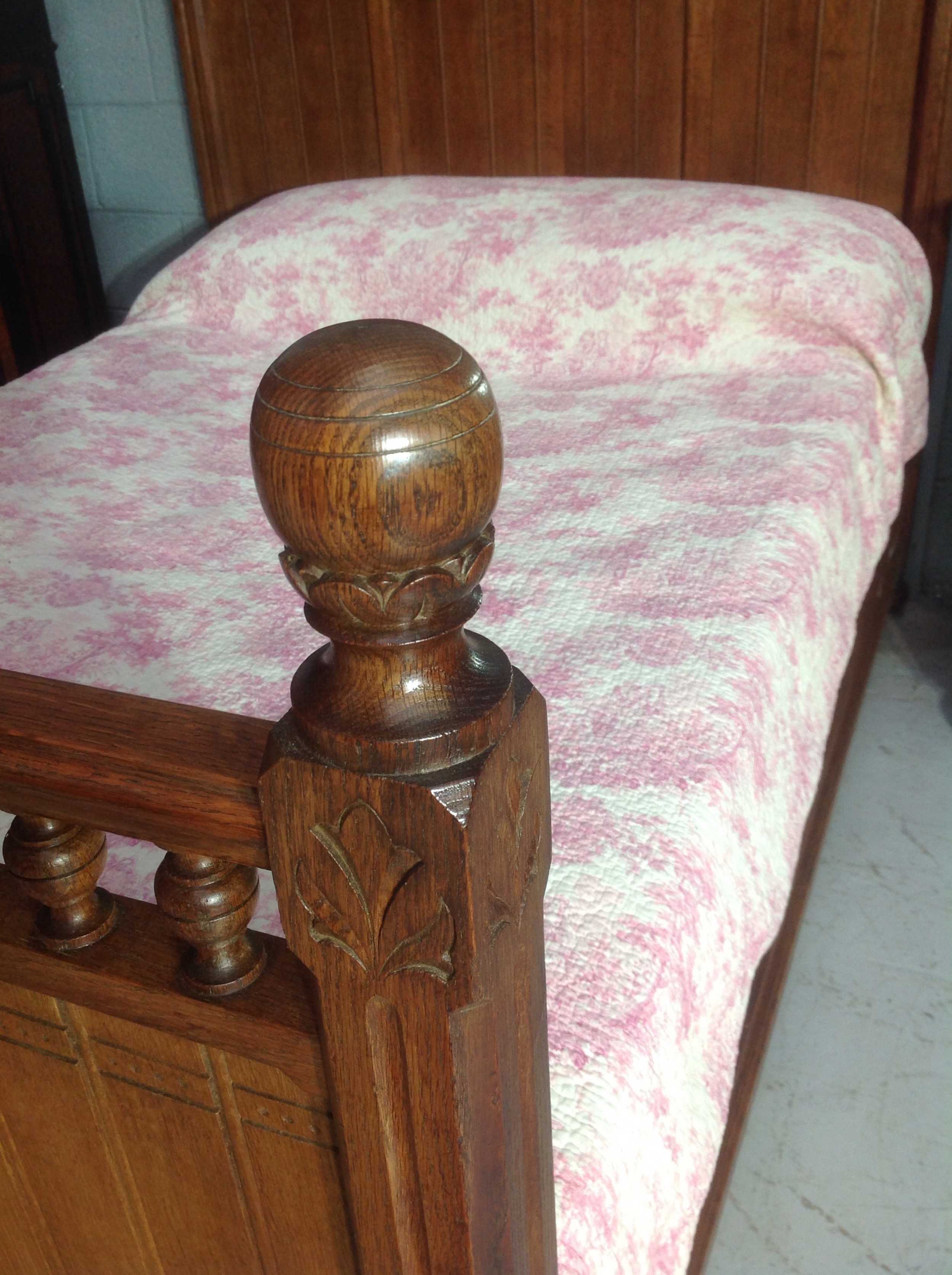 CARVED OAK FRENCH ARTS AND CRAFTS BED View II