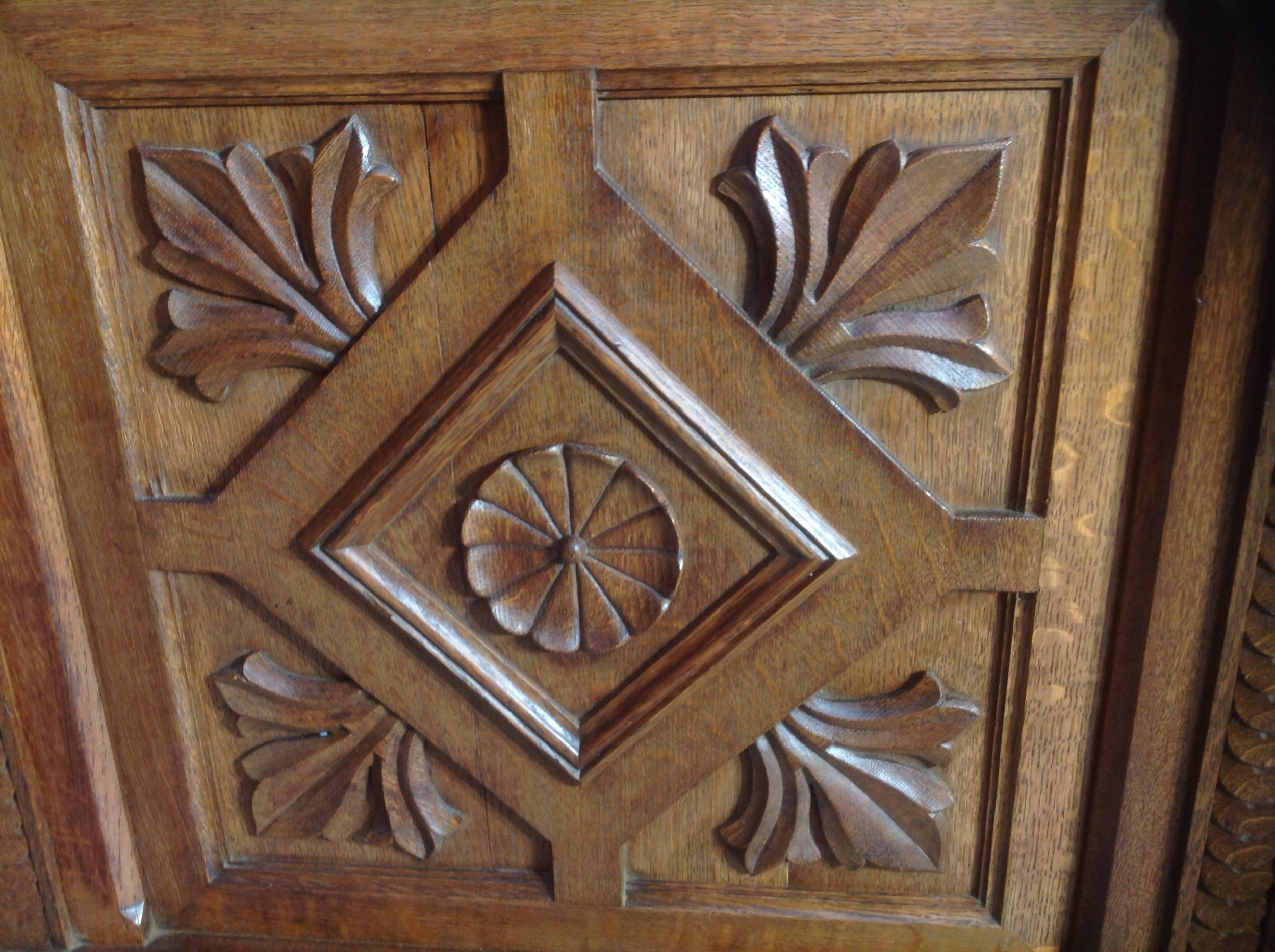 CARVED OAK FRENCH ARTS AND CRAFTS BED View IV