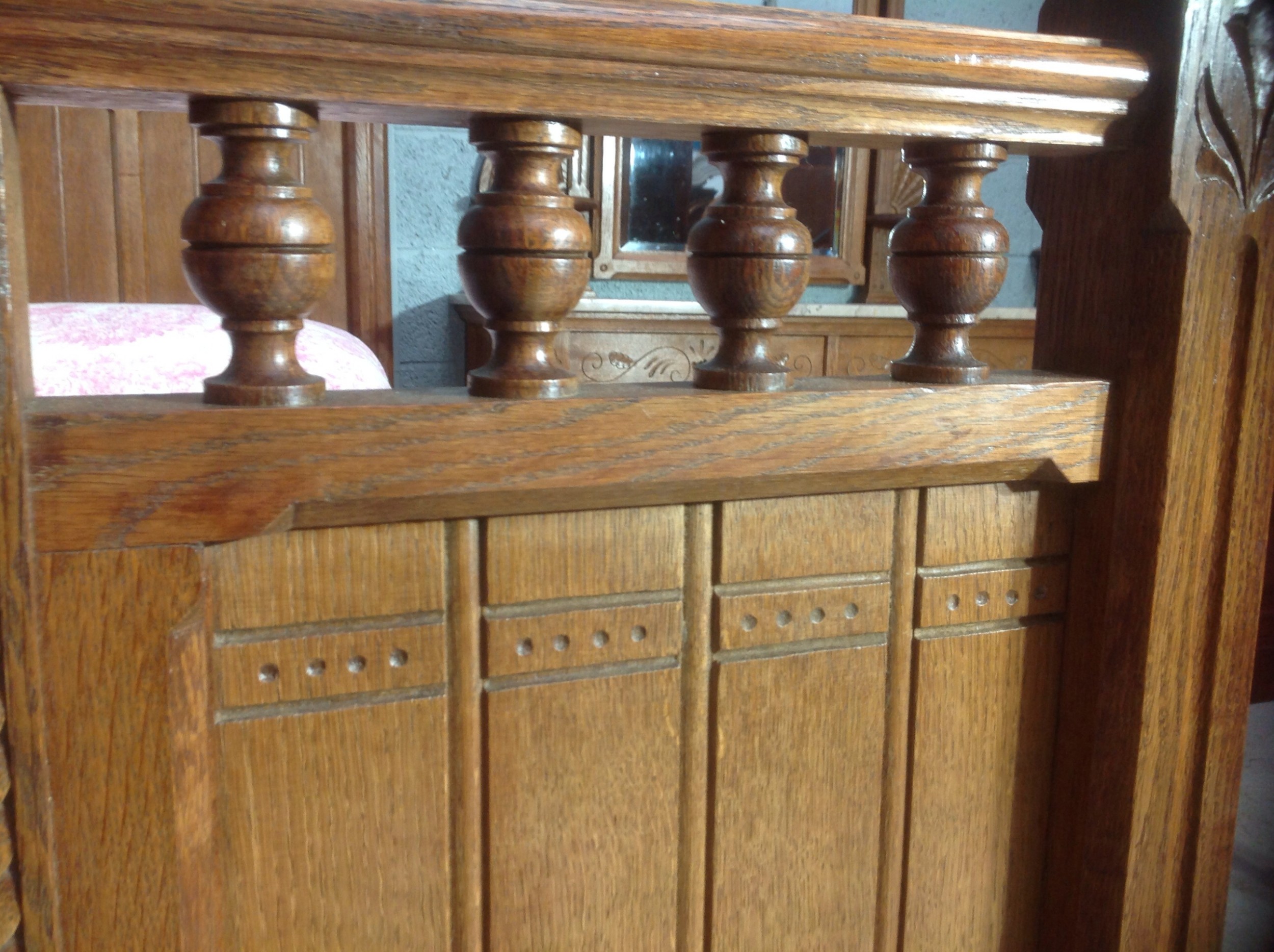 CARVED OAK FRENCH ARTS AND CRAFTS BED View VI
