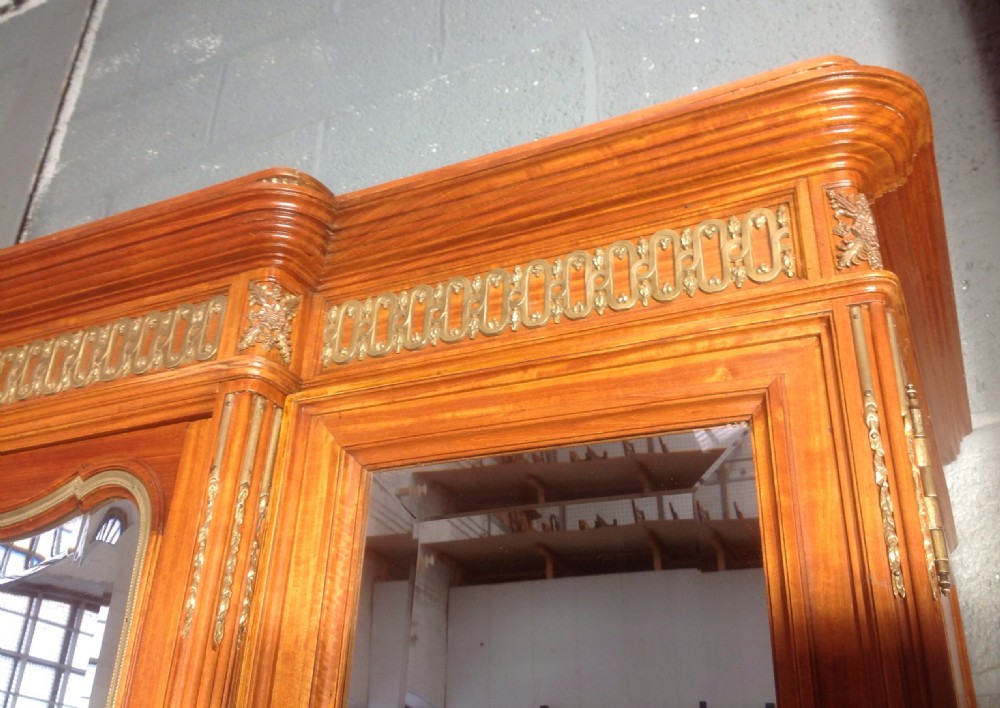 LARGE FRENCH TRIPLE SATINWOOD ARMOIRE View II