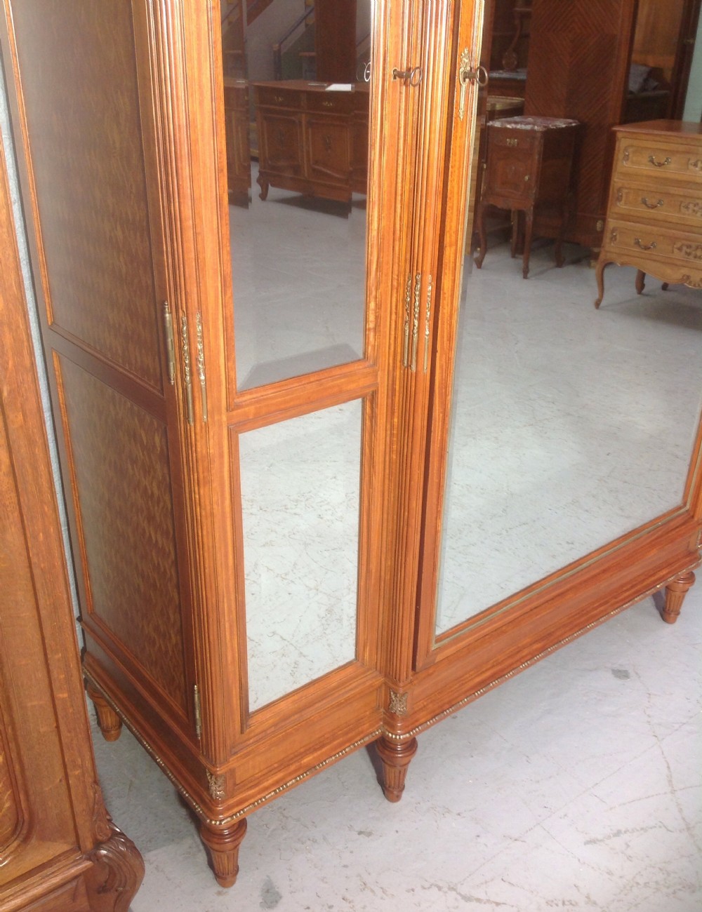 LARGE FRENCH TRIPLE SATINWOOD ARMOIRE View III