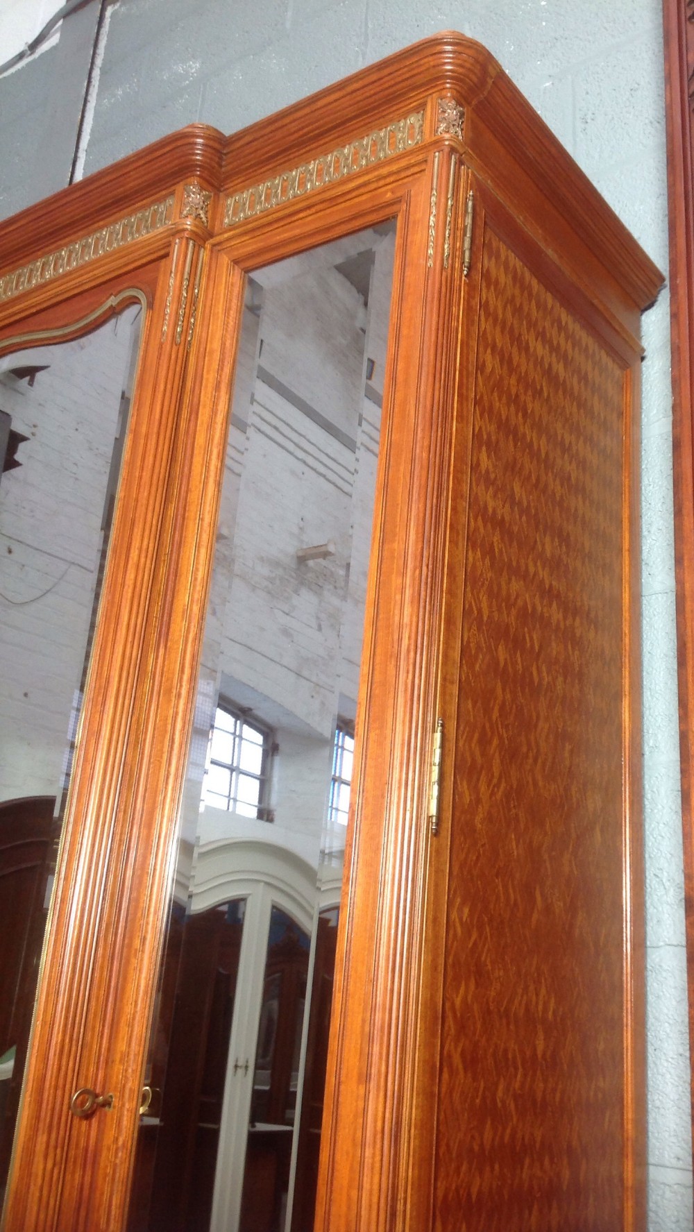 LARGE FRENCH TRIPLE SATINWOOD ARMOIRE View IV