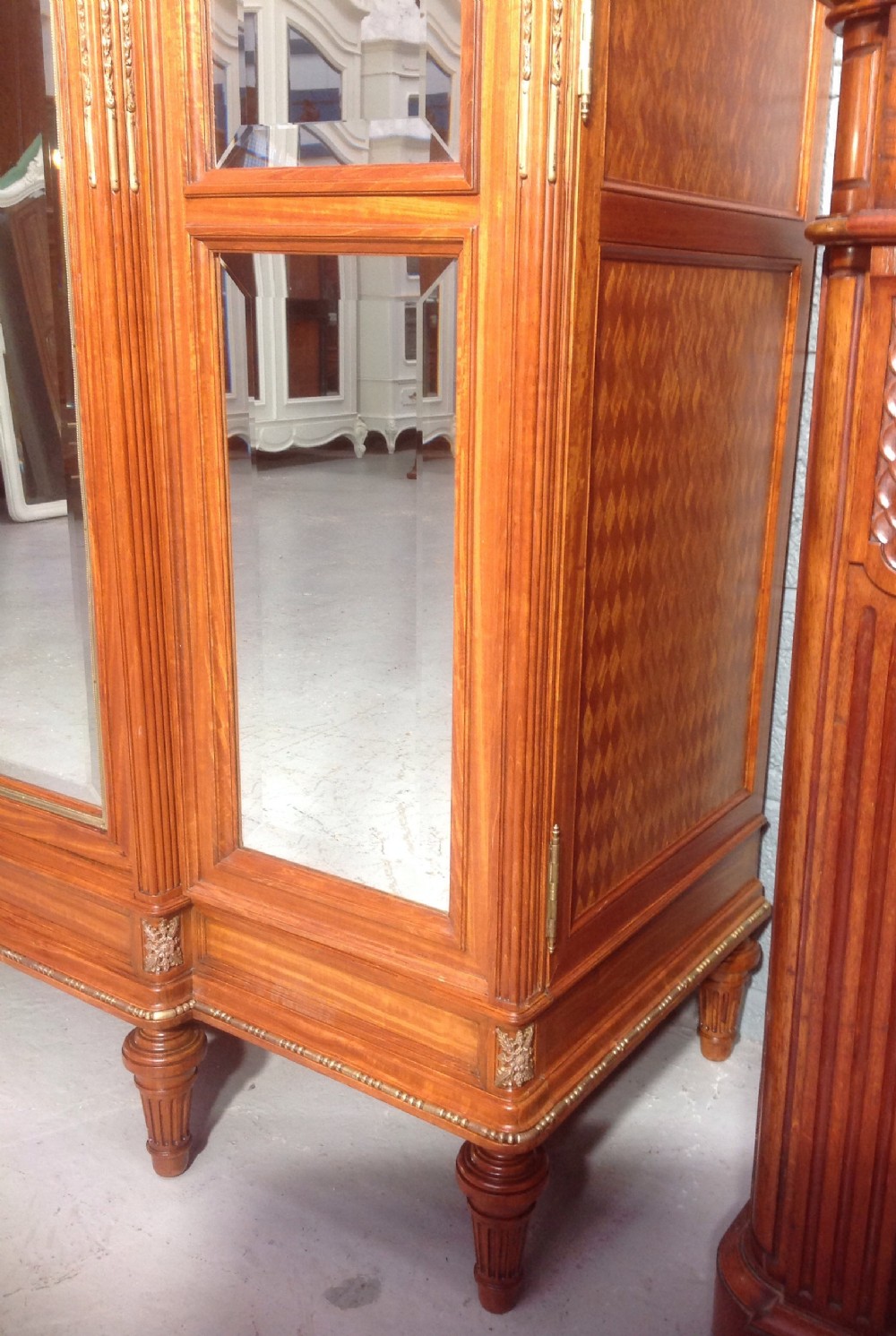 LARGE FRENCH TRIPLE SATINWOOD ARMOIRE View V