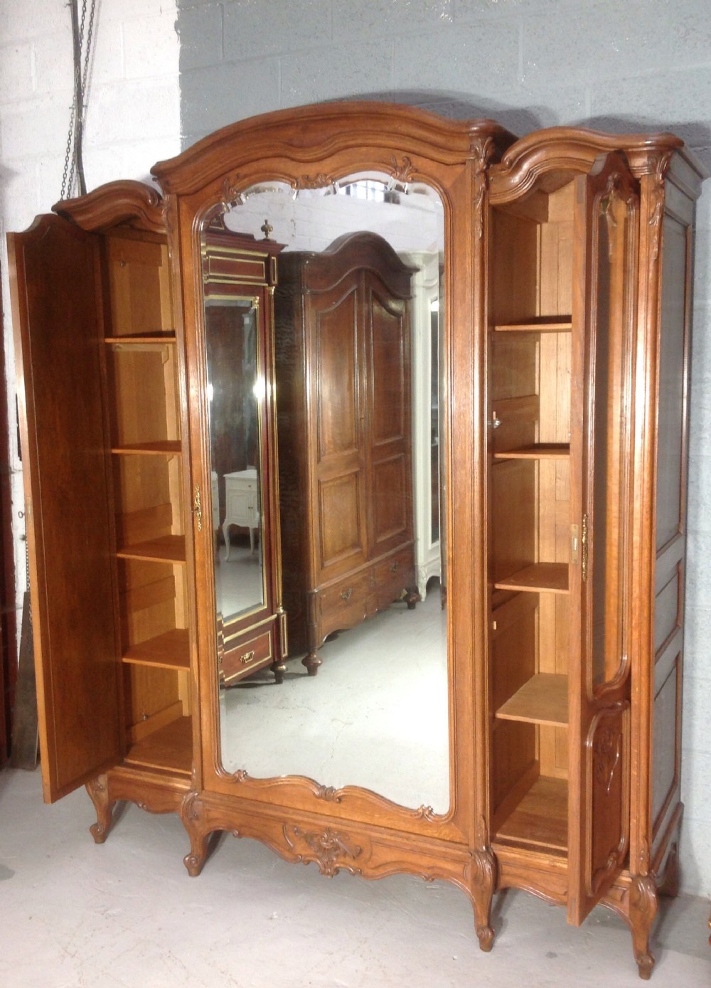LARGE CARVED OAK FRENCH ARMOIRE View XI
