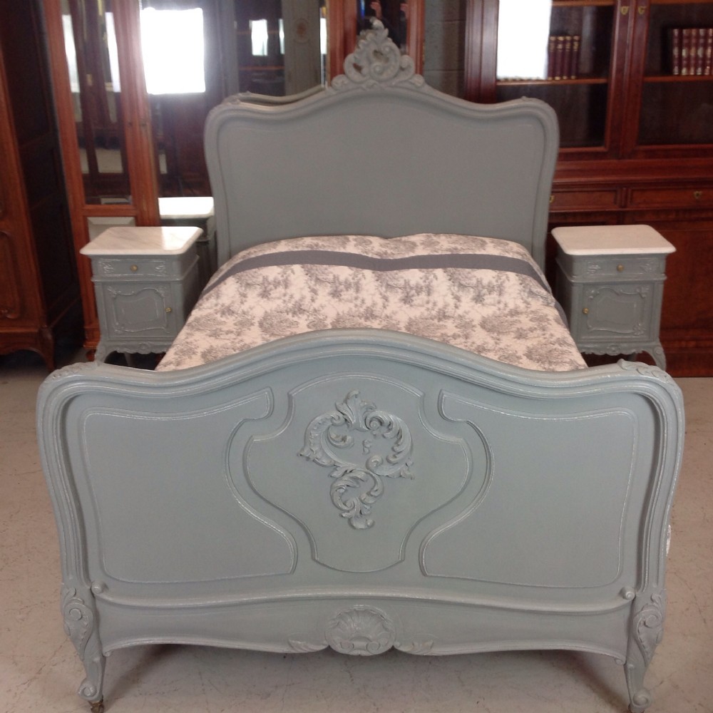 PAINTED FRENCH CARVED KINGSIZE BED View IX