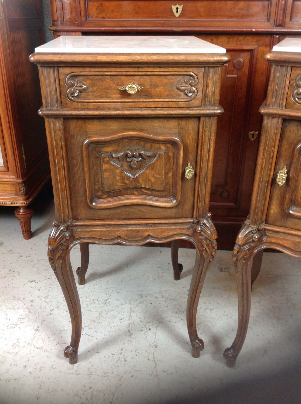 PAIR OF DARK OAK FRENCH BEDSIDE CABINETS View V