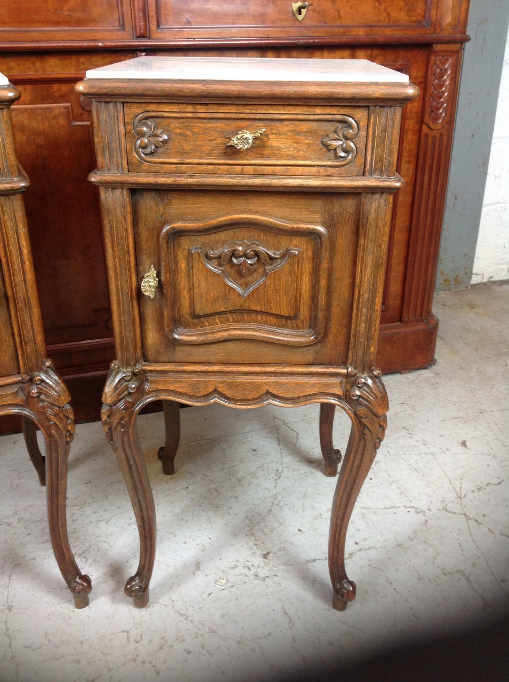 PAIR OF DARK OAK FRENCH BEDSIDE CABINETS View VI