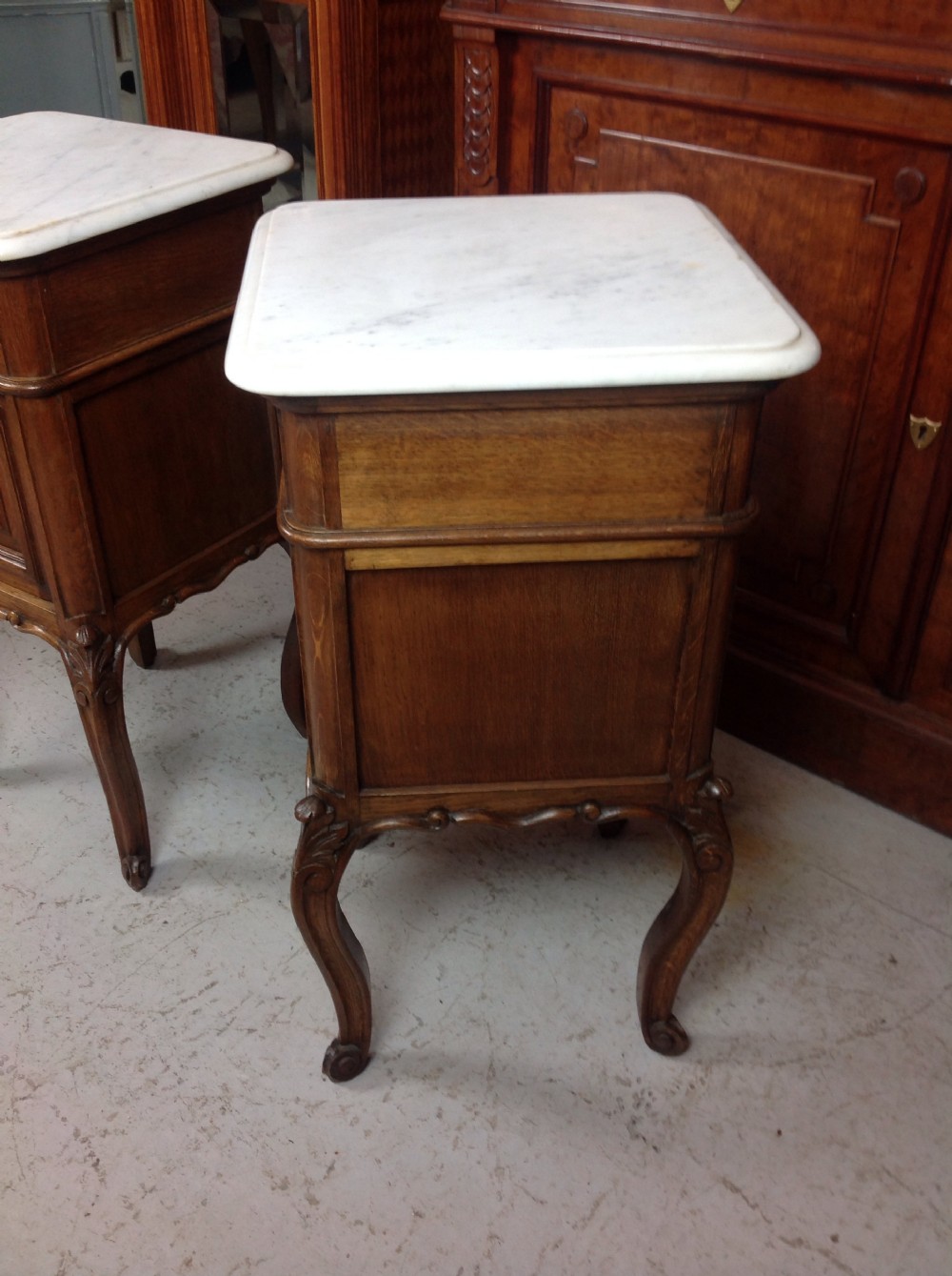 PAIR OF DARK OAK FRENCH BEDSIDE CABINETS View IV