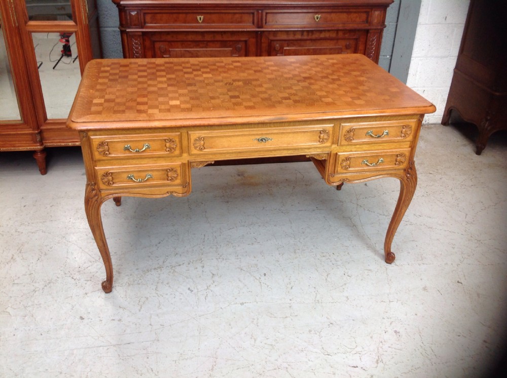CARVED OAK PARQUET FRENCH SMALL PARTNERS DESK