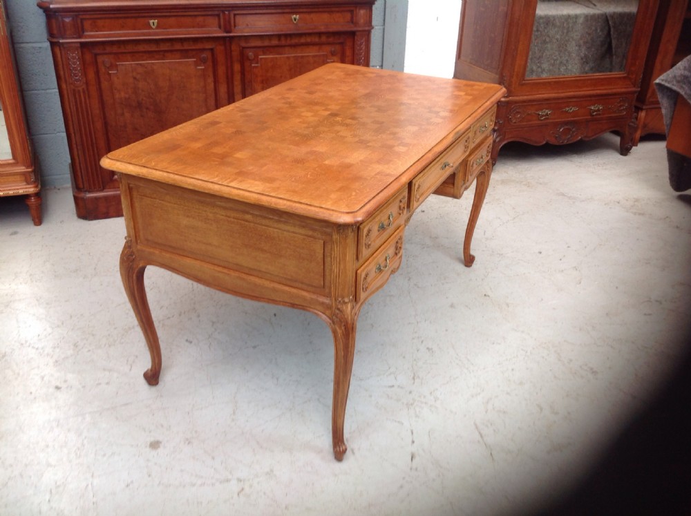 CARVED OAK PARQUET FRENCH SMALL PARTNERS DESK View II