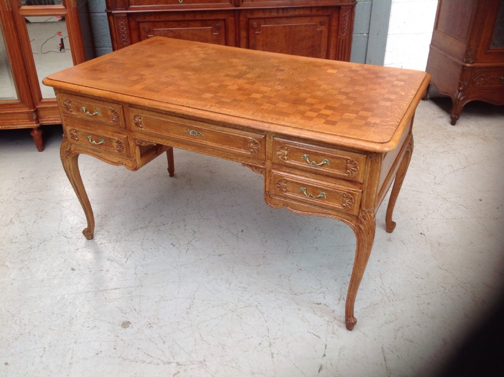 CARVED OAK PARQUET FRENCH SMALL PARTNERS DESK View VI