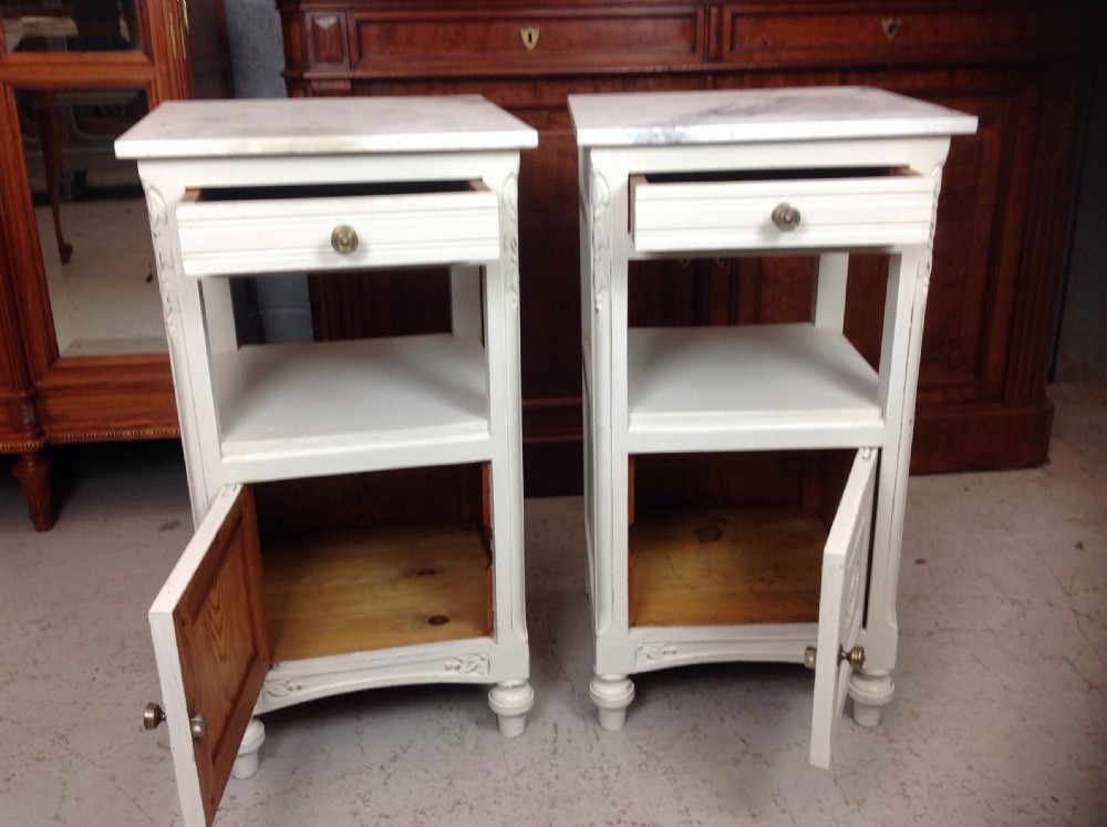 PAIR OF FRENCH PAINTED BEDSIDE CABINETS View II