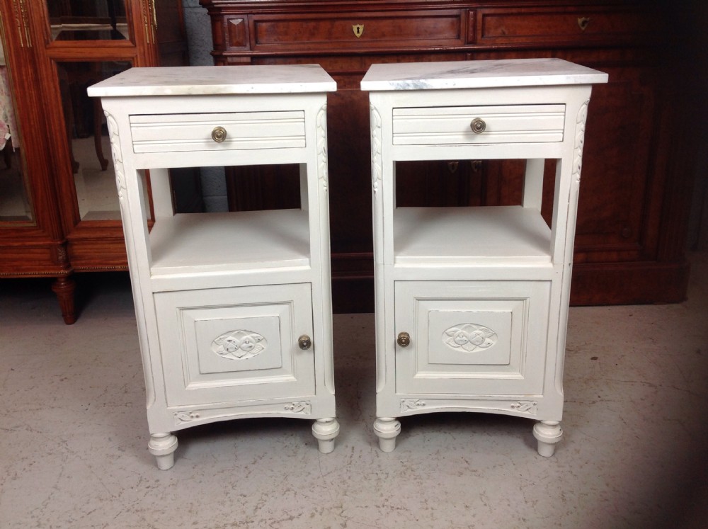 PAIR OF FRENCH PAINTED BEDSIDE CABINETS View III
