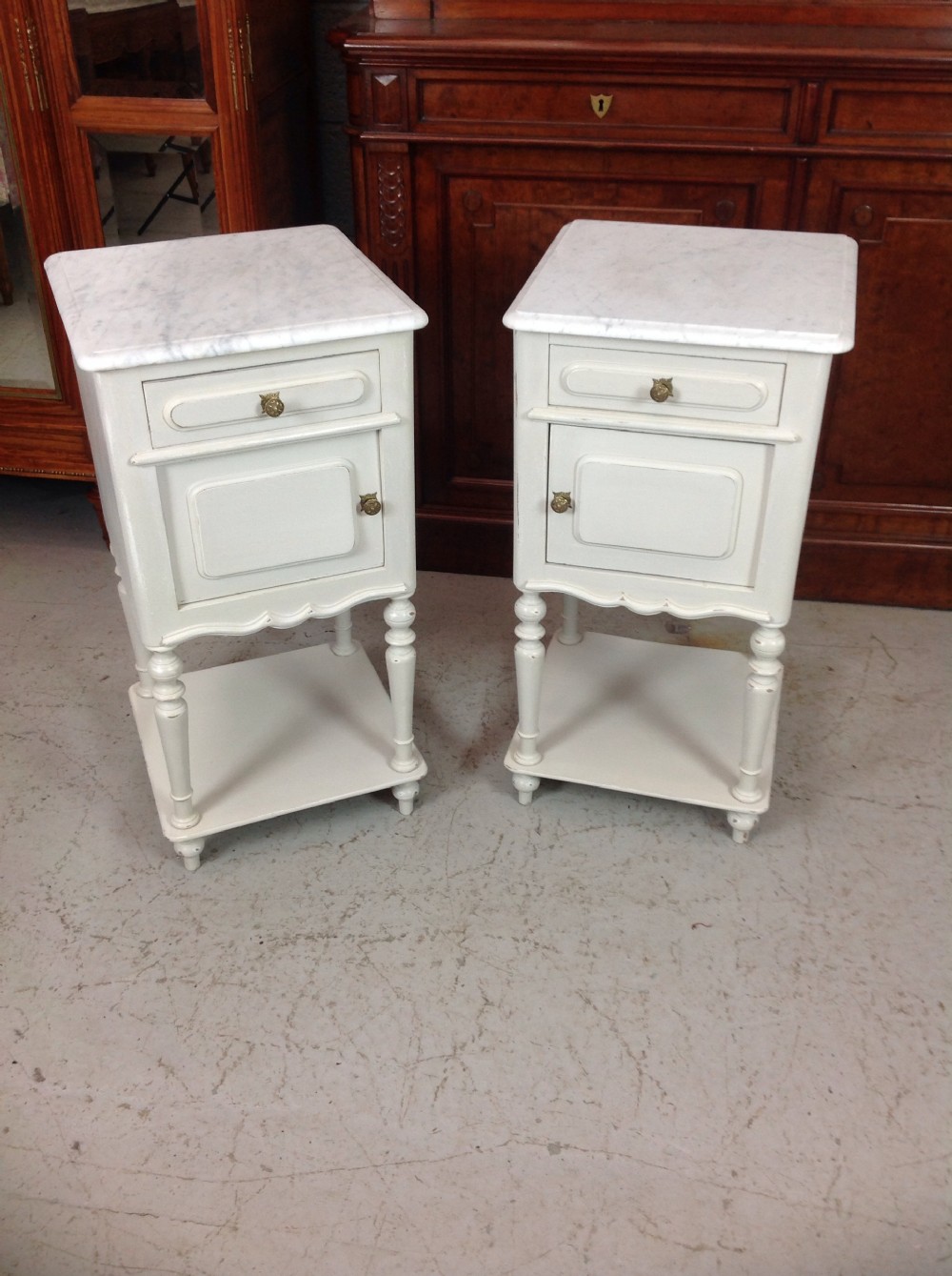 PAIR OF FRENCH PAINTED BEDSIDE CABINETS