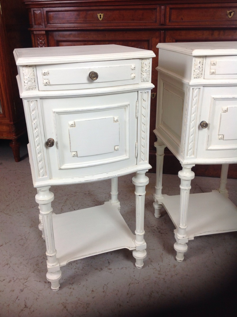 PAINTED PAIR OF FRENCH BEDSIDE CABINETS View II