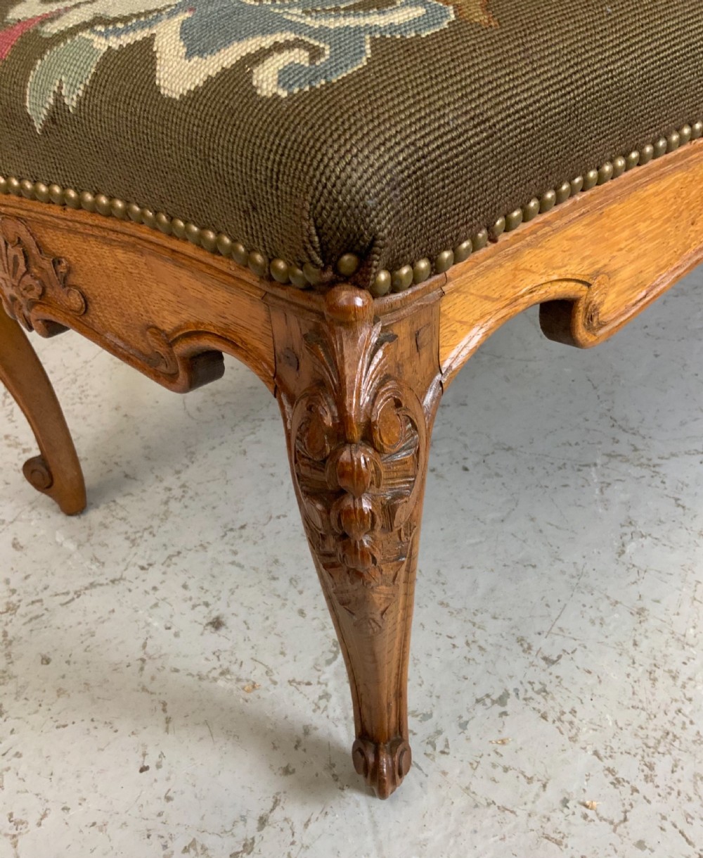 LARGE ORNATELY CARVED OAK FRENCH STOOL View V