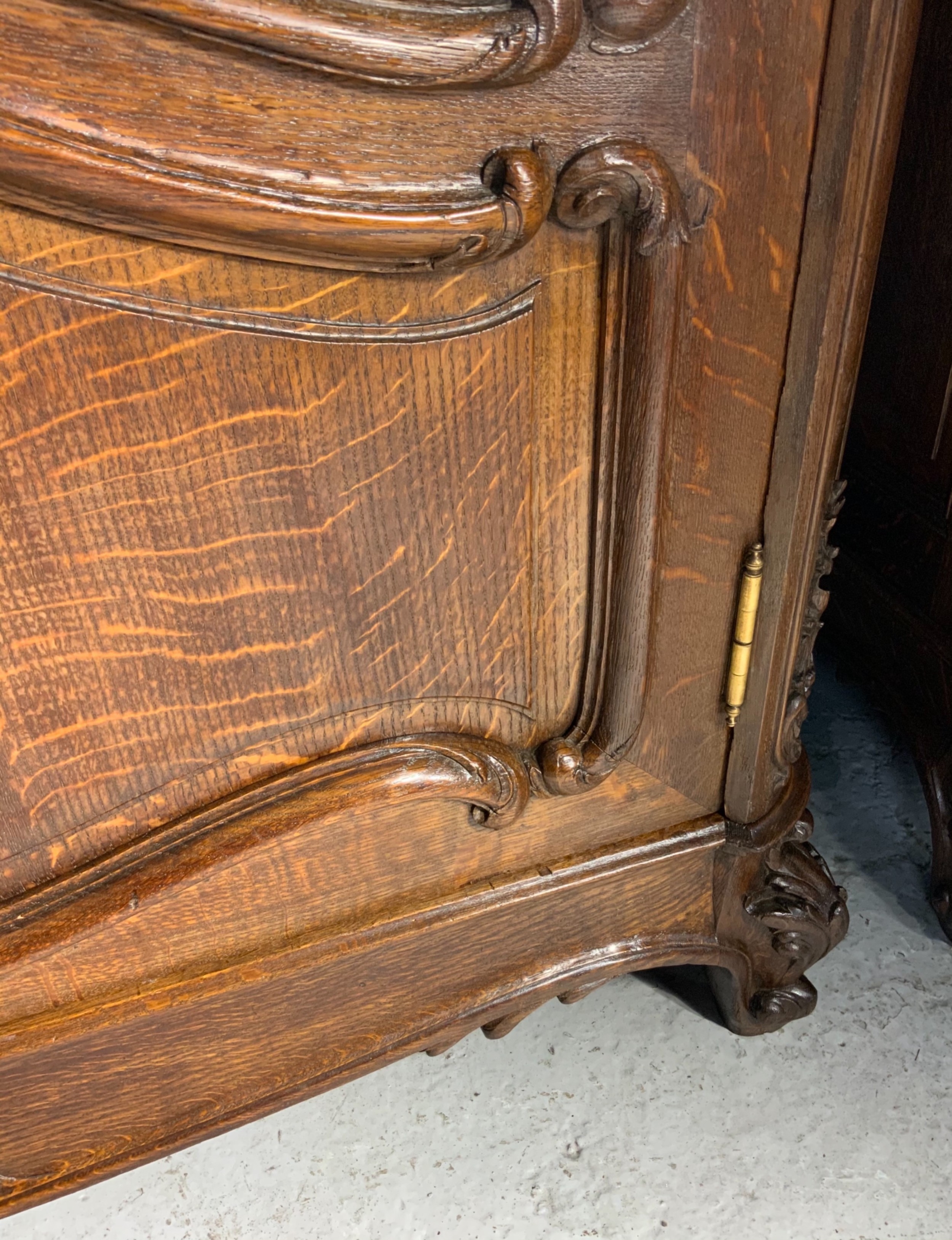 STUNNING PAIR OF FRENCH CARVED OAK ARMOIRES View III