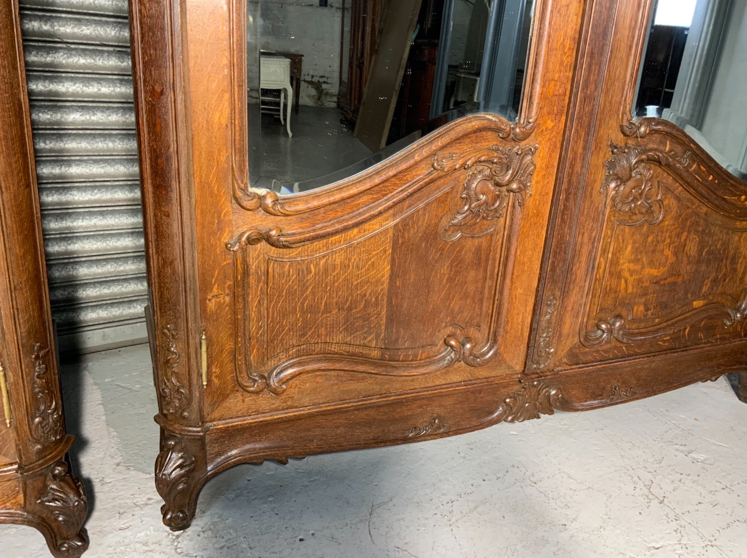 STUNNING PAIR OF FRENCH CARVED OAK ARMOIRES View X